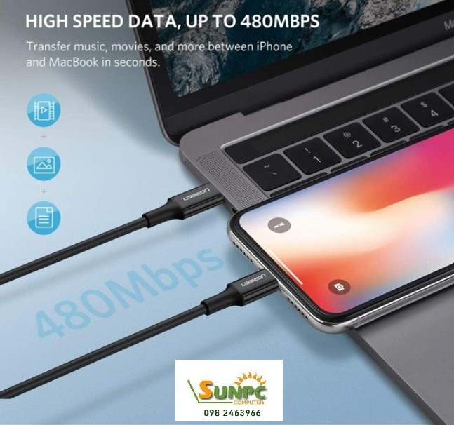 Cáp sạc, dữ liệu USB Type-C to Lightning dài 1M chuẩn MFI Apple, sạc nhanh 3A Ugreen 60751 (Đen)